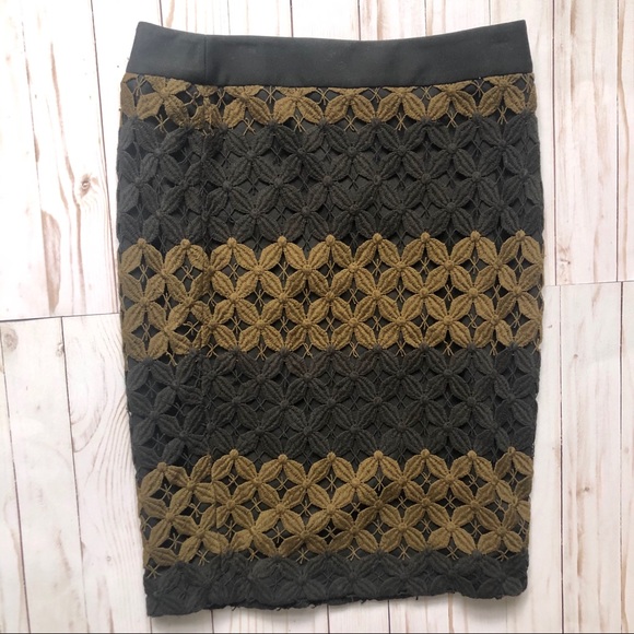 LOFT Striped Floral Crochet Pencil Skirt - Picture 2 of 5